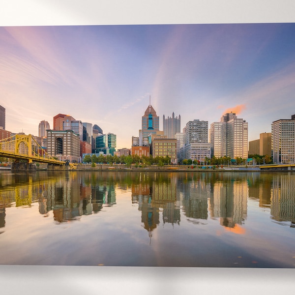 Pittsburgh downtown skyline at twilight canvas eco leather print, Made in Italy!