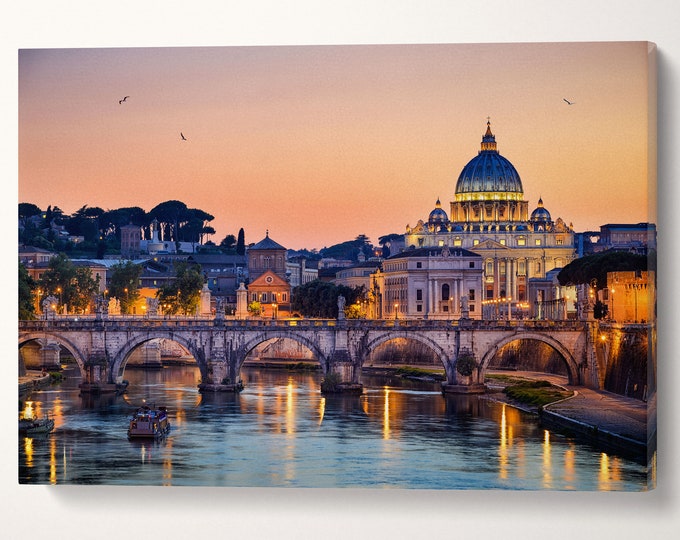 Rome, Saint Peter Basil Sunset Canvas Leather Print/Rome Large Print/San Pietro Print/Large Roma Wall Art/Made in Italy/Better than Canvas!