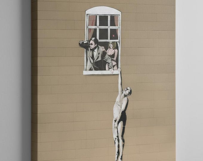 Well Hung Lover Naked Man Hanging From Window Banksy Wall Art Eco Leather Print
