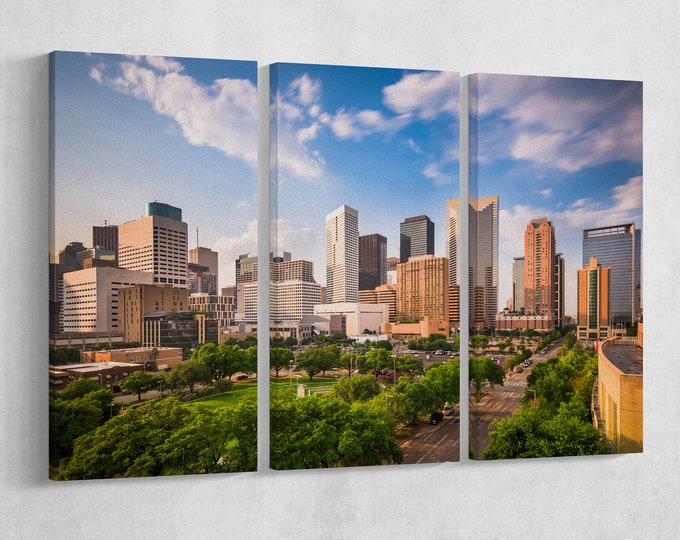 Houston, Texas Leather Print/Downtown City and Skyline/Houston Large Print/Houston Multi Panel Print/Wall Art/Wall Decor/Better than Canvas!