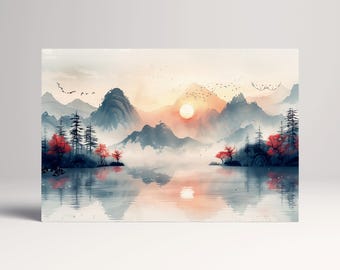 Chinese Mountain Mist Ink Style PETA Approved Eco Leather Canvas Wall Art