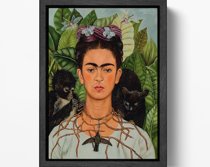 Frida Kahlo Leaves and Flowers Self-Portrait Reproduction Canvas Eco Leather Print, Made in Italy!