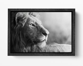 Lion Fine Art Print on PETA-Approved Vegan Leather, Black and White Wildlife Wall Art