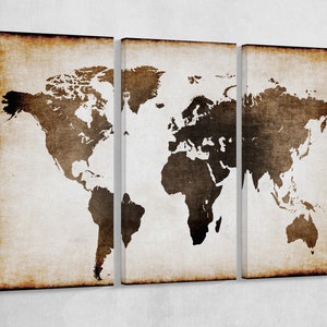 Burnt Old World Map Illustration Leather Print/Multi Panel World Map/Large World Map/Extra Large World Map/Wall Decor/Better than Canvas!