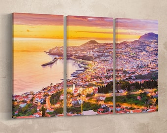 Funchal, Madeira framed canvas leather print/Large wall art/Large Madeira print/Portugal wall art/Made in Italy/Better than Canvas!