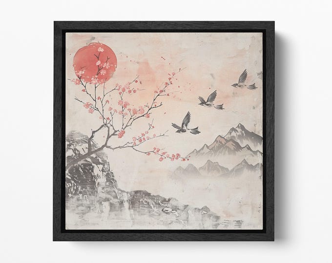 Whispers of Spring - Birds and Blossoms Eco Leather Canvas Print Made in Italy!