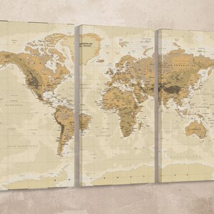Vintage Phisical Map of the World Leder Print/Wandbild/Poster/Besser als Leinwand!