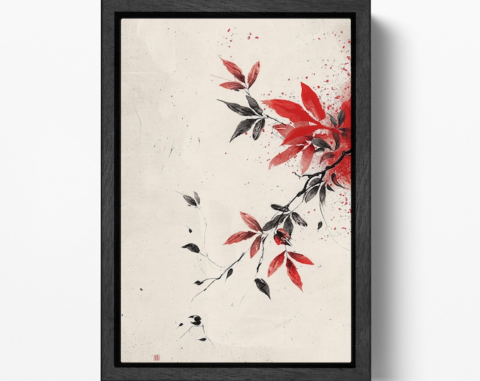 Ink Branches: Minimalist Chinese Brush Art Eco Leather Canvas Wall Decor Print, Made in Italy!