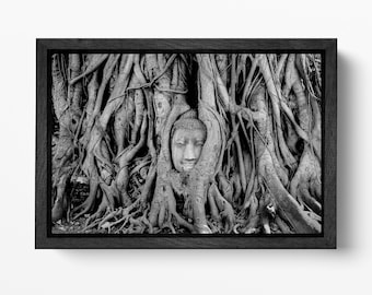 Buddha Tree Roots Fine Art Print on PETA-Approved Vegan Leather, Thailand Wall Art