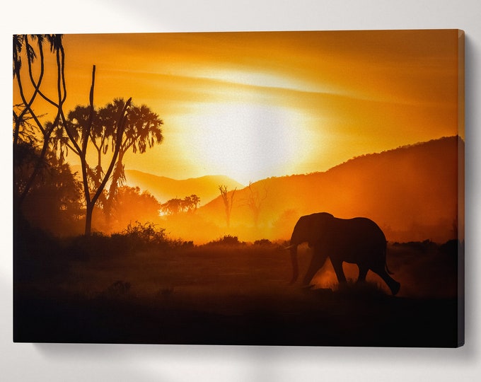 Safari Sunset Canvas Home Decor Wall Art Eco Leather Print, Made in Italy!