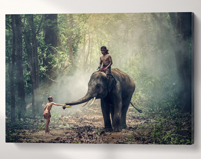 Wild Elephant in Cambodia canvas eco leather print, Made in Italy!