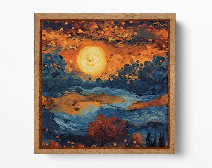 Van Gogh’s Fiery Twilight Abstract Landscape Wall Art Canvas Eco Leather Print