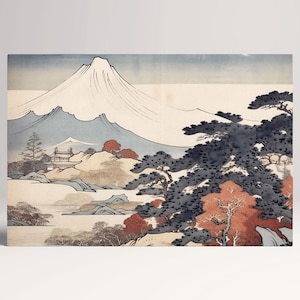 Monte Fuji Estetica Ukiyo-e Giapponese Arte da Parete Canvas Stampa su Tessuto Ecopelle, Made in Italy!