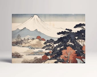 Mount Fuji Ukiyo-e Style PETA Approved Eco Leather Canvas Multi Panel Wall Art