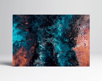 Abstract Modern Blue and Orange Eco Leather Wall Art Frame