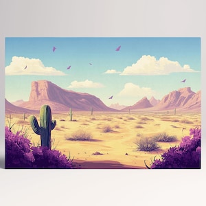 Paesaggio Deserto USA Fiori Viola Canvas Stampa su Tessuto Ecopelle, Made in Italy!