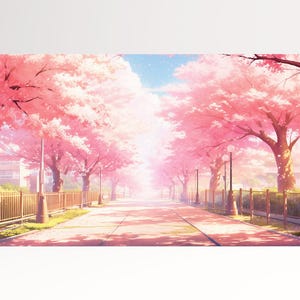 Strada Sakura in Fiore Arte Anime Giappone Stampata su Ecopelle Made in Italy