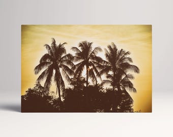Vintage Palm Trees Tropical Art PETA Approved Eco Leather Canvas Triptych or Single