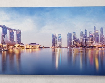 Singapore Skyline Panoramic Print: Vegan Leather Wall Art