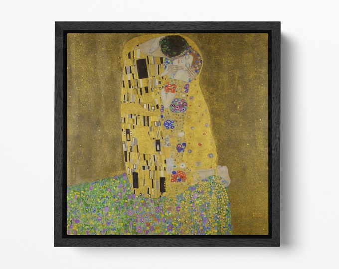 Gustav Klimt -The Kiss- HIGH DETAILED Leather Print Canvas Wall Art Reproduction, Made in Italy!