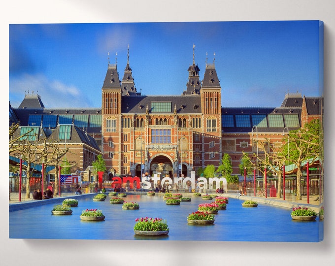Amsterdam Vibrant Tulips Museum Canvas Eco Leather Print, Made in Italy!