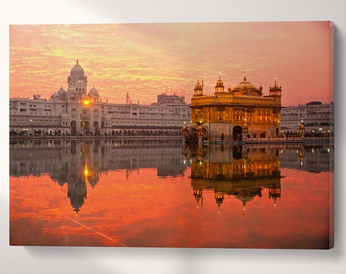 Golden Temple Sri Harmandir Sahib, Amritsar, Punjab, India at sunset canvas eco leather print