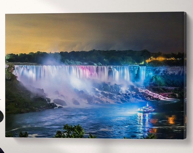 Niagara Falls by night, Ontario, Canada Leather Print/Extra Large Niagara Falls Print/Multi Panel Niagara Falls Print/Better than Canvas!