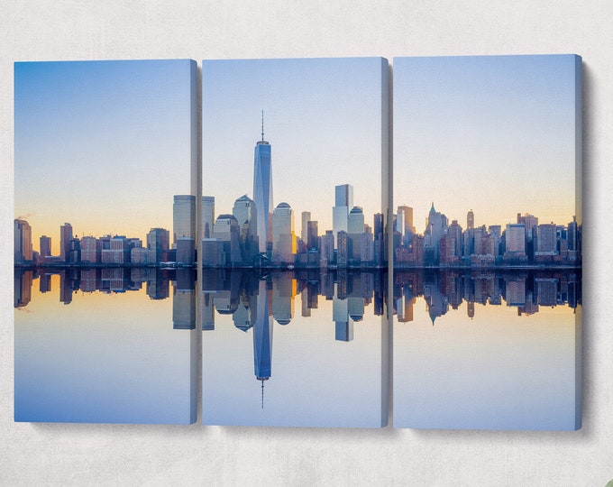 Manhattan skyline with One World Trade Center building leather print/Large New York print/Manhattan print/Made in Italy/Better than Canvas!