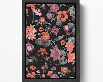 Maximalist Floral PETA Approved Eco Leather Print, Dark Botanical Wall Art