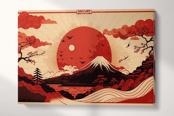 P10号. 油彩画 (吉備路風景)、コクタン調額縁入り、No.45 Japan Red Ukiyo-e Artwork Wall Art Framed Canvas Eco Leather