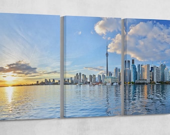 Toronto Skyline Sunset CN Tower PETA Approved Eco Leather Single Triptych Wall Art