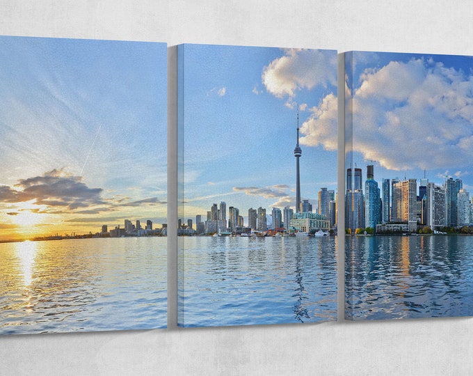 Toronto skyline at sunset Ontario, Canada Leather Print/Large Toronto Print/Multi Panel Toronto Print/Toronto panorama/Better than Canvas!