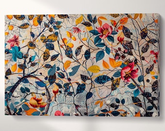 Floral Wall Art Blossoms Vegan Leather Canvas Print Ready to Hang