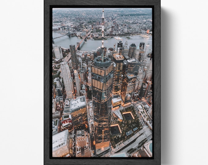 Freedom Tower/One World Trade Center Manhattan New York Framed Canvas Eco Leather Print, Made in Italy!