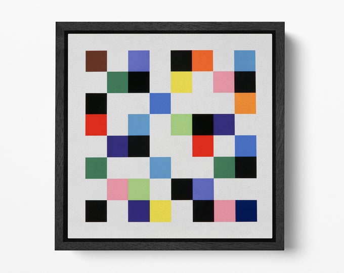 Minimalistic Art Colors On Grid Canvas Eco Leather Print, Made in Italy!