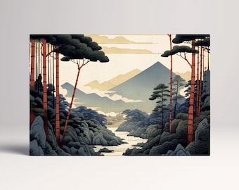 Ukiyo-e Mountain Landscape PETA Vegan Leather Gallery Wrap Print