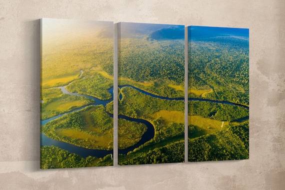 Manaus rainforest aerial view framed canvas leather print/Large wall art/Home decor/Large amazon print/Made in Italy/Better than canvas!