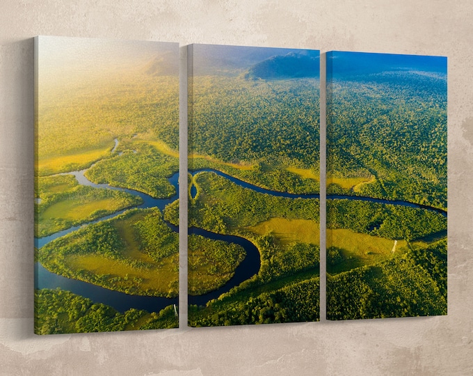 Manaus rainforest aerial view framed canvas leather print/Large wall art/Home decor/Large amazon print/Made in Italy/Better than canvas!