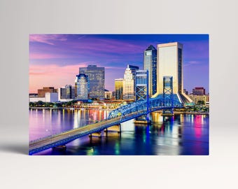 Jacksonville Florida Skyline River St Johns PETA Approved Eco Leather Single Triptych Art