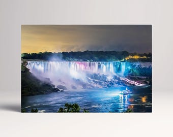 Niagara Falls at Night PETA Approved Eco Leather Multi Panel Panoramic Wall Art