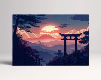 Japanese Sunset Torii Gate PETA Approved Faux Leather Wall Art
