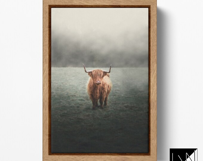 Yak in the grass wall art print ready to hang framed canvas eco leather print