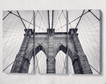 Brooklyn Bridge Black and White Vegan Leather Wall Art Luxury NYC Cityscape Print