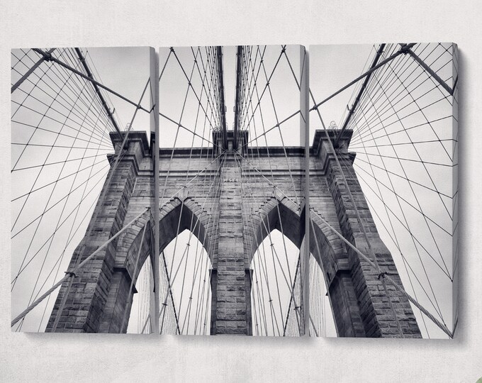 Brooklyn Bridge Closeup Black&White Leather Print/Multi Panel Print/Multi Piece Print/New York Print/Extra Large Print/Better than Canvas!