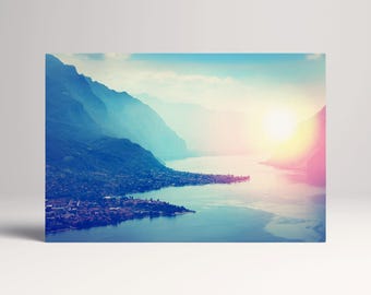 Lake Como Sunset Italy PETA Approved Eco Leather Canvas Multi Panel Wall Art