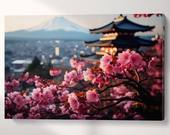 Sakura Blossoms Over Mount Fuji PETA Approved Faux Leather Wall Art