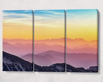 Mountains Sunset Rainbow Wall Art Vegan Leather Canvas Print Ready to Hang
