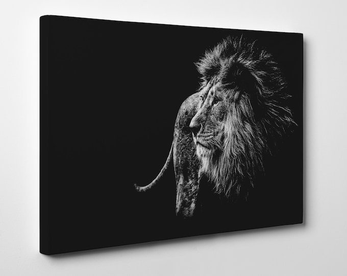 Large Lion Black and White Leather Print/Large Lion Canvas/Large Animals Print/Large Wall Art/Made in Italy/Better than Canvas!