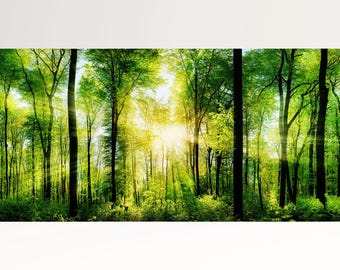 Sunlit Forest God Rays PETA Approved Eco Leather Canvas Triptych Single Wall Art