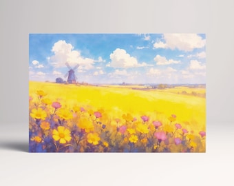 Countryside Bloom Yellow Floral Field Eco Leather Framed Wall Art